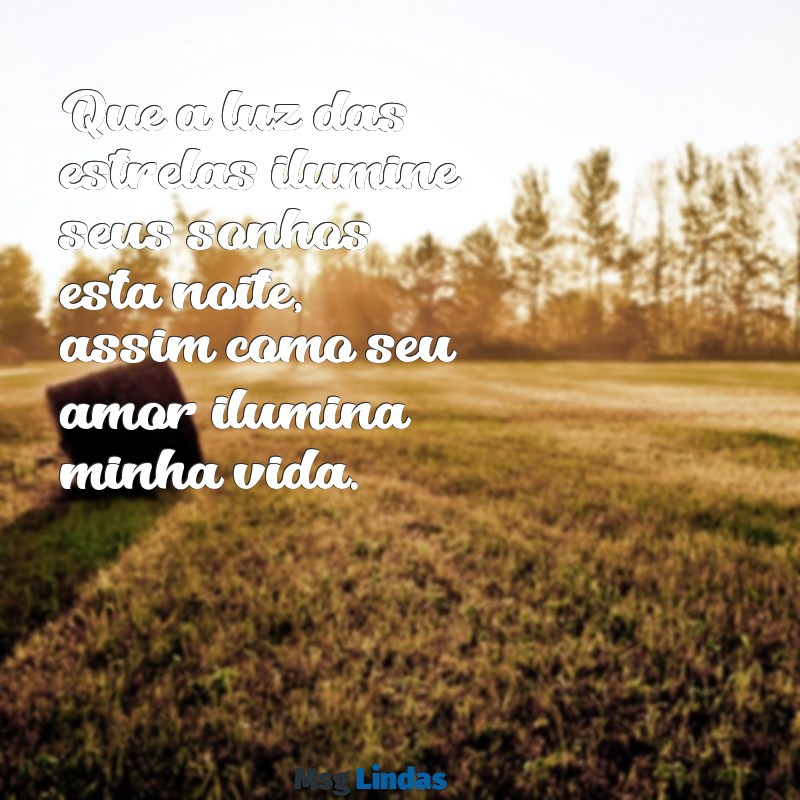 mensagens de amor de boa noite romântica Que a luz das estrelas ilumine seus sonhos esta noite, assim como seu amor ilumina minha vida.