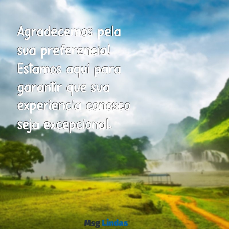 modelo de mensagens para cliente Agradecemos pela sua preferência! Estamos aqui para garantir que sua experiência conosco seja excepcional.