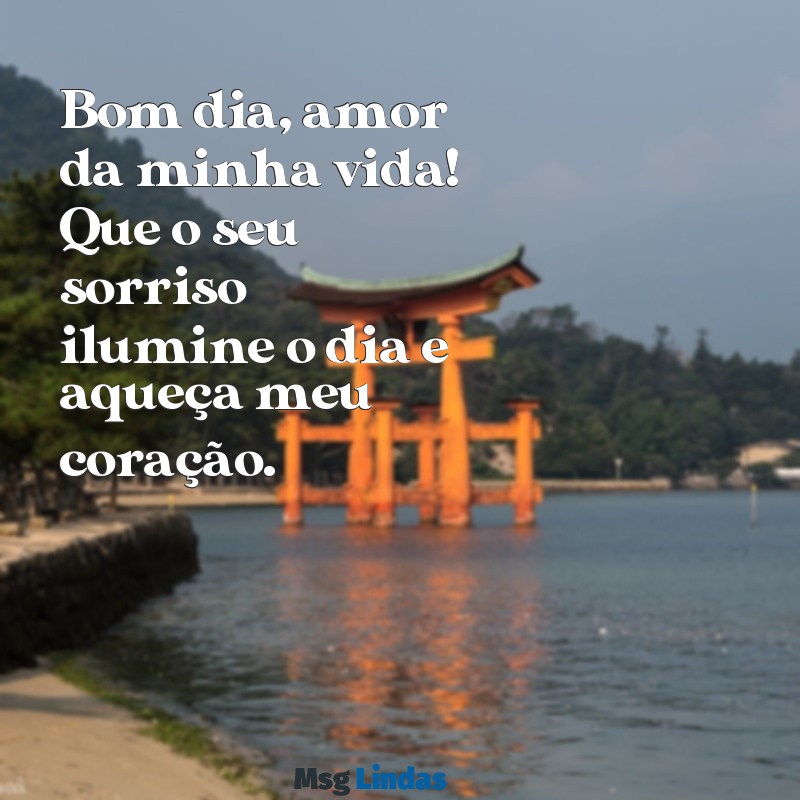 frases de bom dia amor da minha vida Bom dia, amor da minha vida! Que o seu sorriso ilumine o dia e aqueça meu coração.