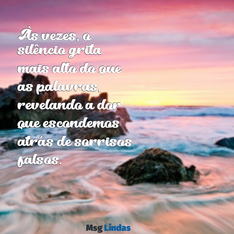 depressão frases tristes sobre a vida Às vezes, o silêncio grita mais alto do que as palavras, revelando a dor que escondemos atrás de sorrisos falsos.