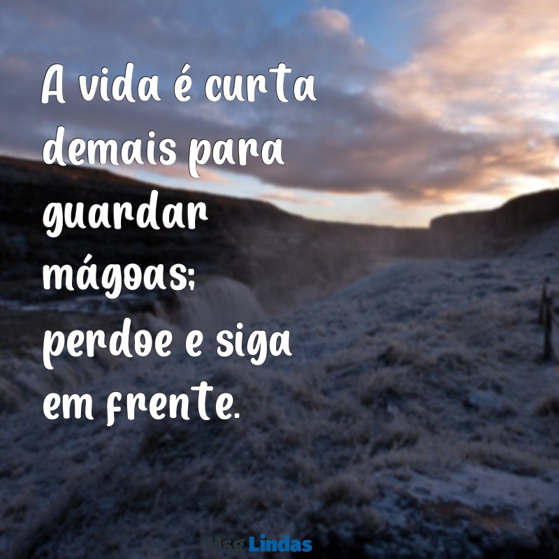 a vida é curta demais A vida é curta demais para guardar mágoas; perdoe e siga em frente.