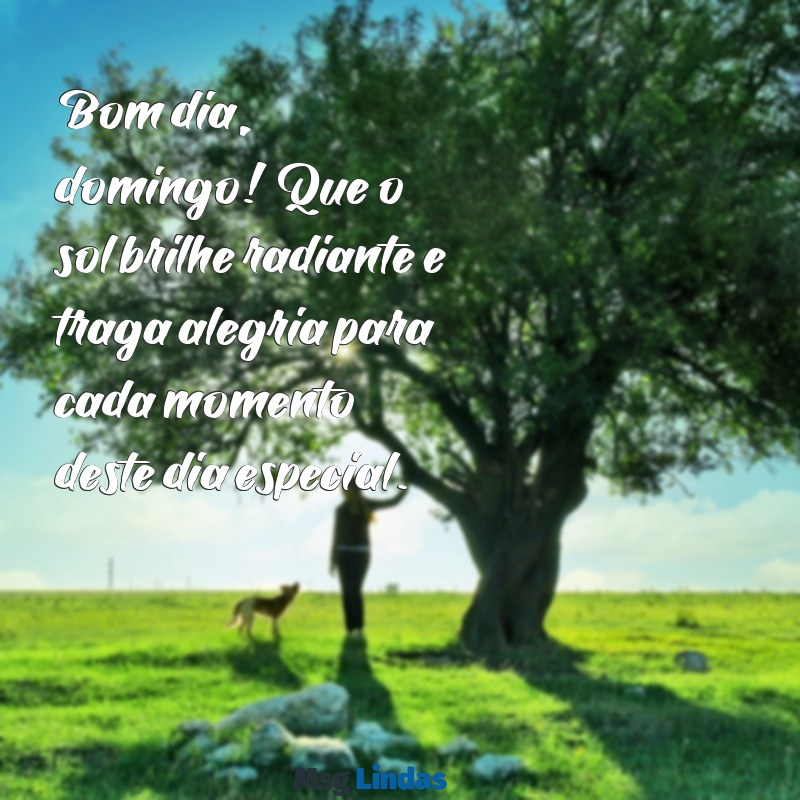 bom dia domingo feliz Bom dia, domingo! Que o sol brilhe radiante e traga alegria para cada momento deste dia especial.