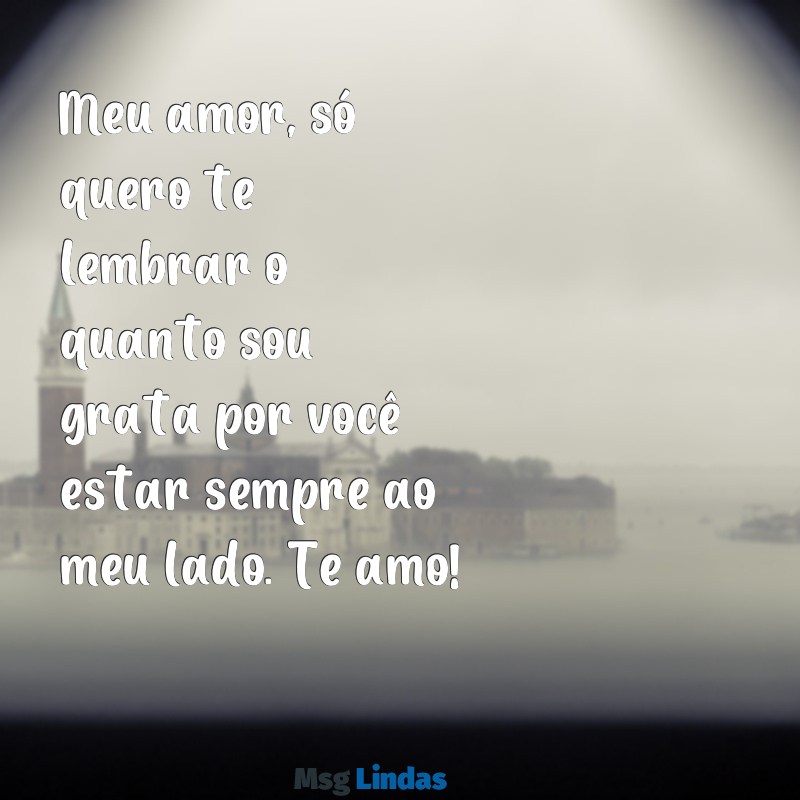 texto de agradecimento para namorado whatsapp Meu amor, só quero te lembrar o quanto sou grata por você estar sempre ao meu lado. Te amo!