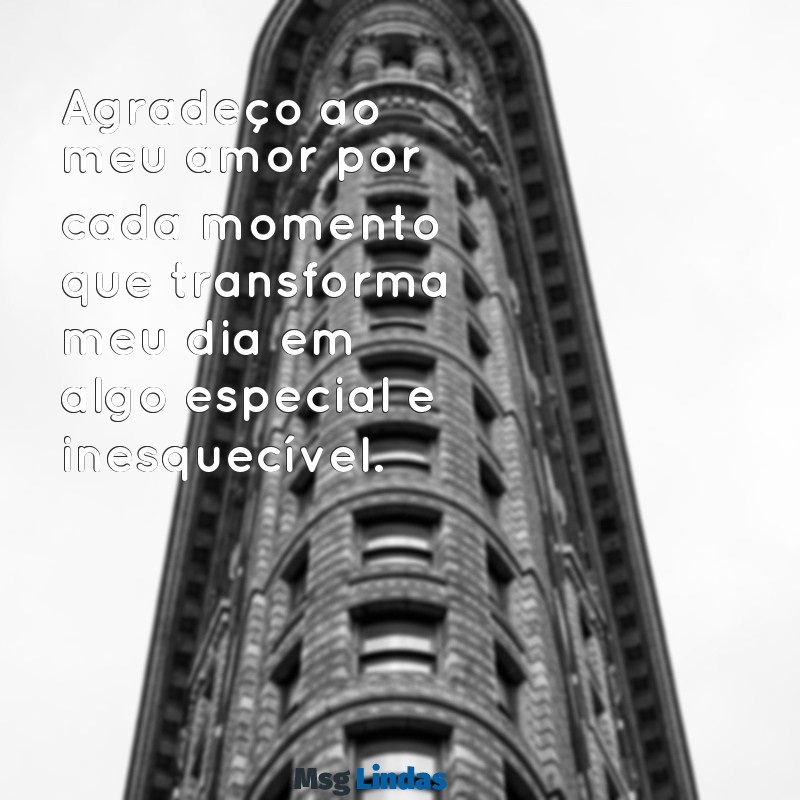 mensagens agradecimento namorado Agradeço ao meu amor por cada momento que transforma meu dia em algo especial e inesquecível.