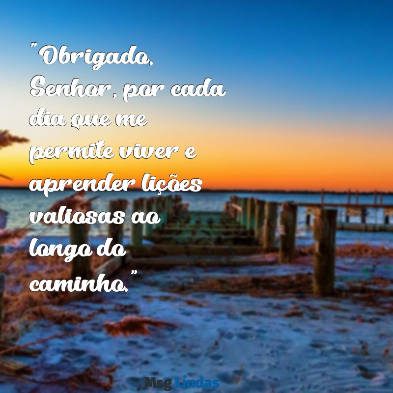 mensagens obrigada senhor "Obrigado, Senhor, por cada dia que me permite viver e aprender lições valiosas ao longo do caminho."