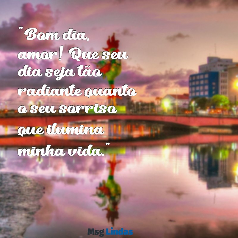 mensagens de bom dia pro esposo "Bom dia, amor! Que seu dia seja tão radiante quanto o seu sorriso que ilumina minha vida."