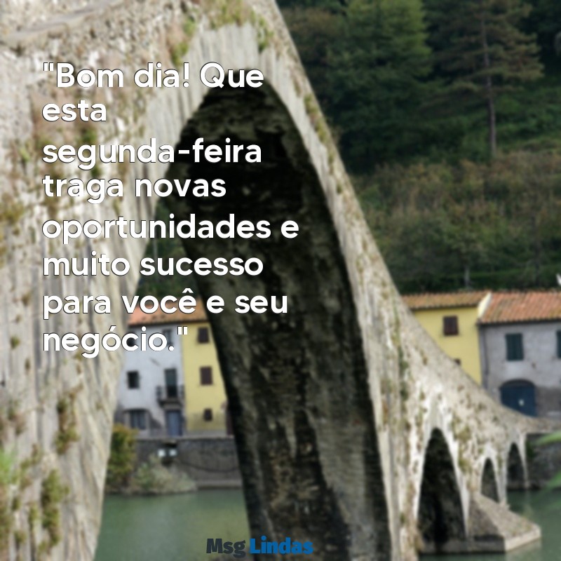 mensagens de bom dia para clientes segunda feira "Bom dia! Que esta segunda-feira traga novas oportunidades e muito sucesso para você e seu negócio."