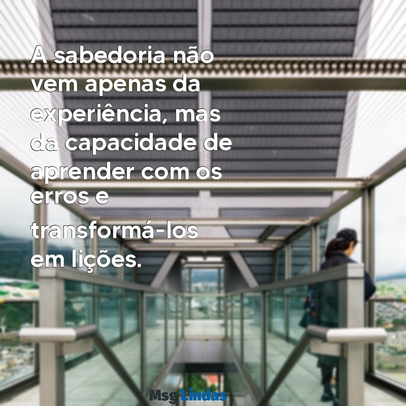 mensagens de sabio A sabedoria não vem apenas da experiência, mas da capacidade de aprender com os erros e transformá-los em lições.