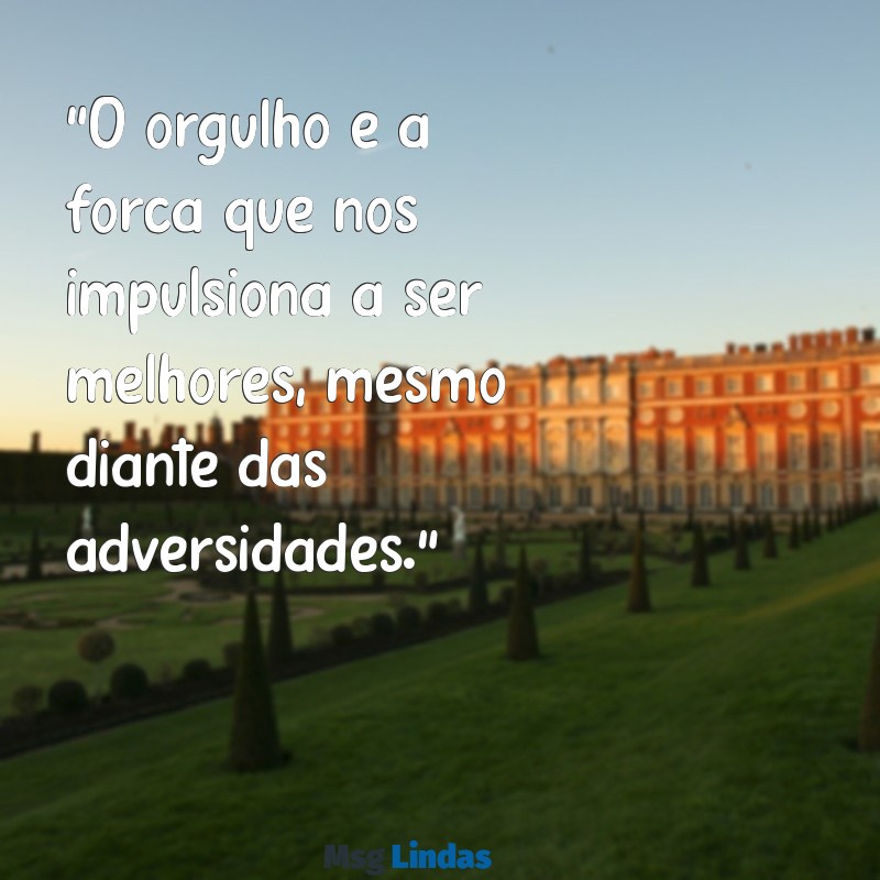 orgulho frases "O orgulho é a força que nos impulsiona a ser melhores, mesmo diante das adversidades."