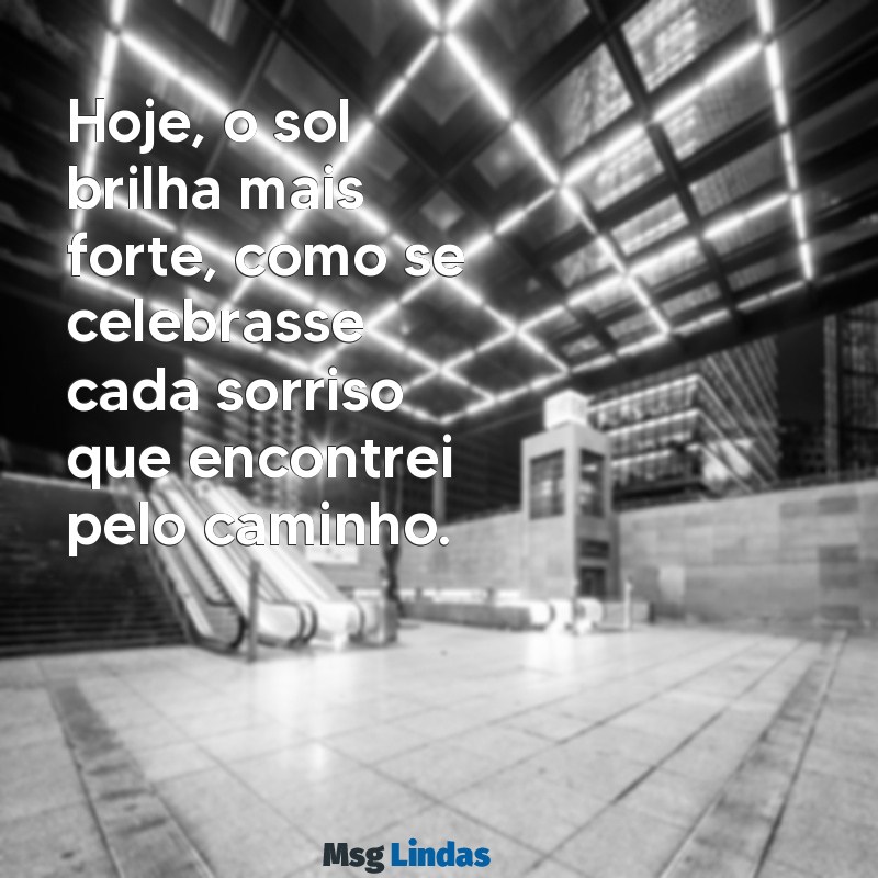 um dia feliz Hoje, o sol brilha mais forte, como se celebrasse cada sorriso que encontrei pelo caminho.