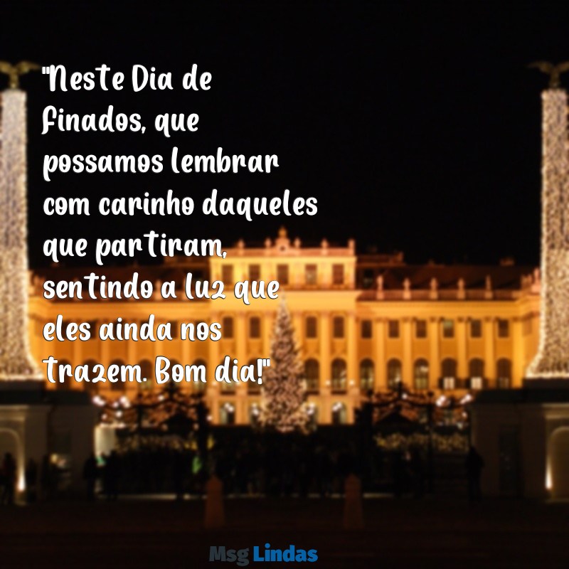 mensagens de bom dia feriado de finados "Neste Dia de Finados, que possamos lembrar com carinho daqueles que partiram, sentindo a luz que eles ainda nos trazem. Bom dia!"