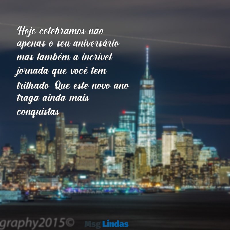 mensagens aniversario para homem Hoje celebramos não apenas o seu aniversário, mas também a incrível jornada que você tem trilhado. Que este novo ano traga ainda mais conquistas!