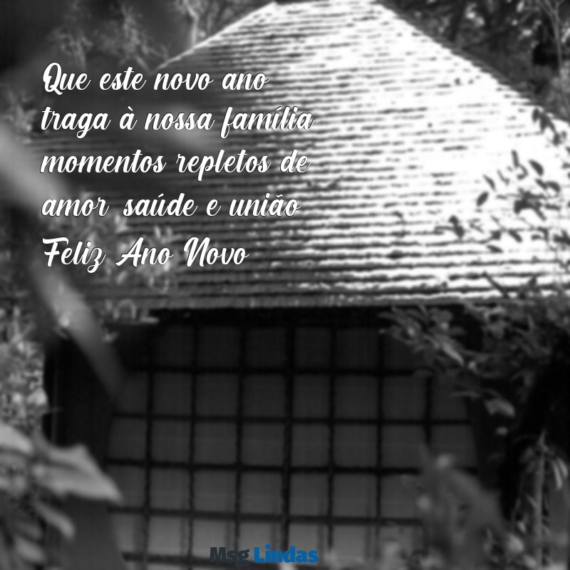 mensagens de feliz ano novo para família Que este novo ano traga à nossa família momentos repletos de amor, saúde e união. Feliz Ano Novo!