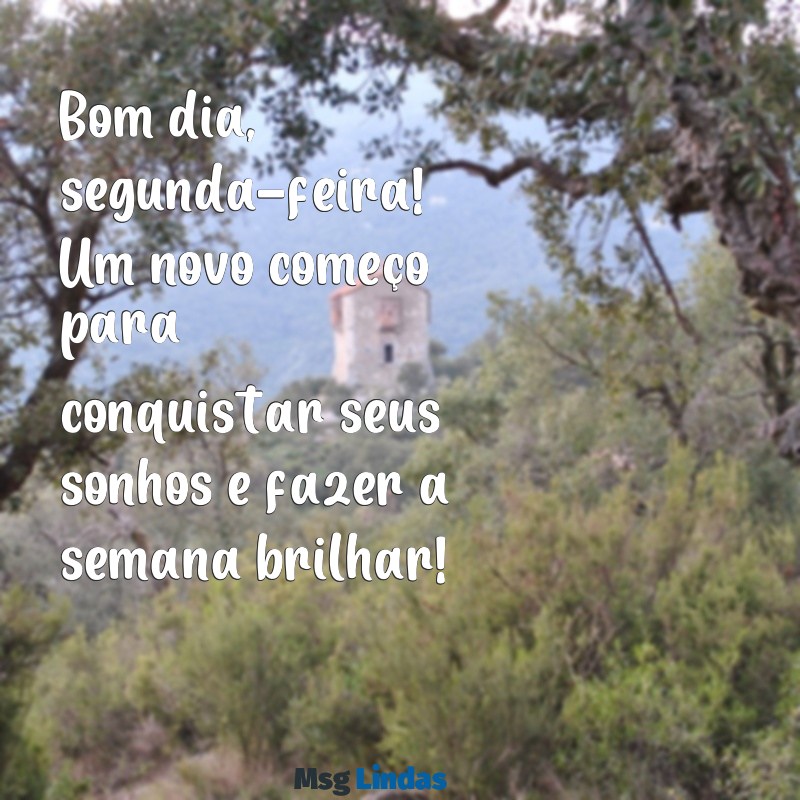 bom dia segunda-feira motivacional Bom dia, segunda-feira! Um novo começo para conquistar seus sonhos e fazer a semana brilhar!