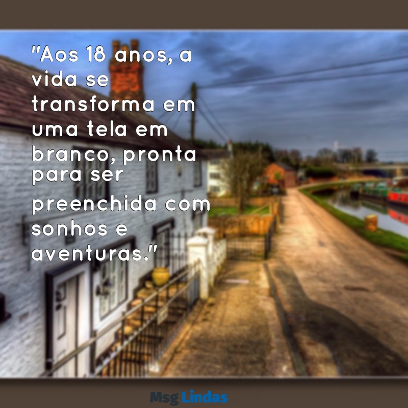 18 anos "Aos 18 anos, a vida se transforma em uma tela em branco, pronta para ser preenchida com sonhos e aventuras."