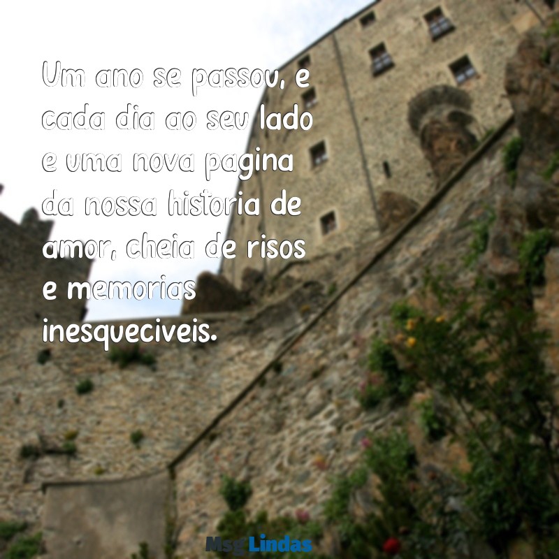 texto para 1 ano de casado Um ano se passou, e cada dia ao seu lado é uma nova página da nossa história de amor, cheia de risos e memórias inesquecíveis.