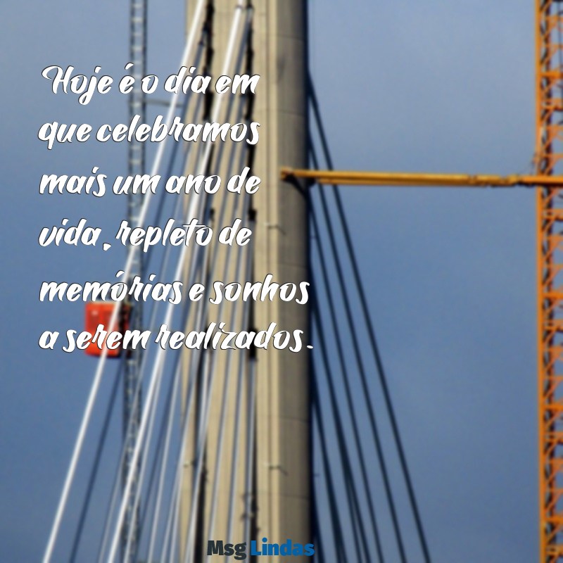 aniversário do dia de hoje Hoje é o dia em que celebramos mais um ano de vida, repleto de memórias e sonhos a serem realizados.