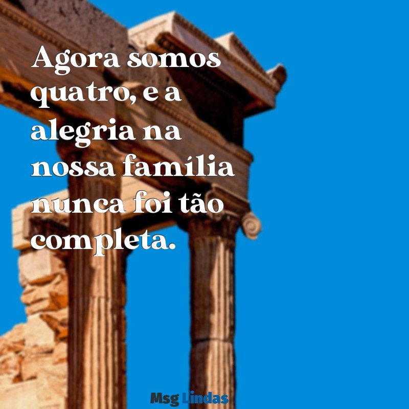 agora somos 4 família mensagens Agora somos quatro, e a alegria na nossa família nunca foi tão completa.