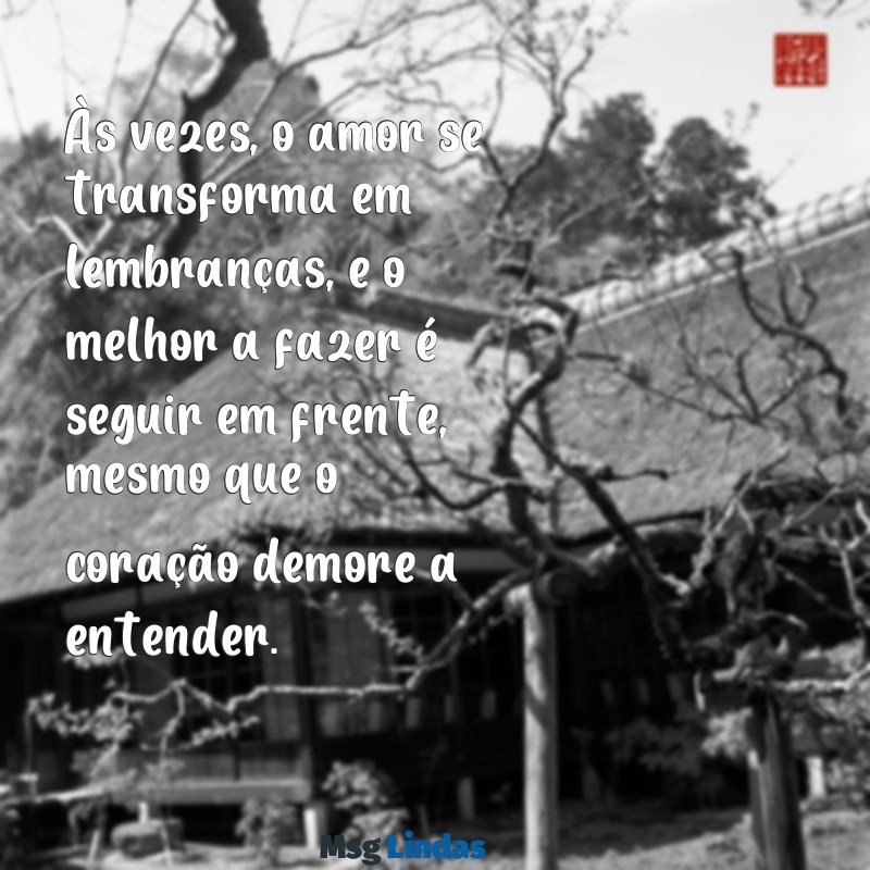 texto termino de relacionamento Às vezes, o amor se transforma em lembranças, e o melhor a fazer é seguir em frente, mesmo que o coração demore a entender.