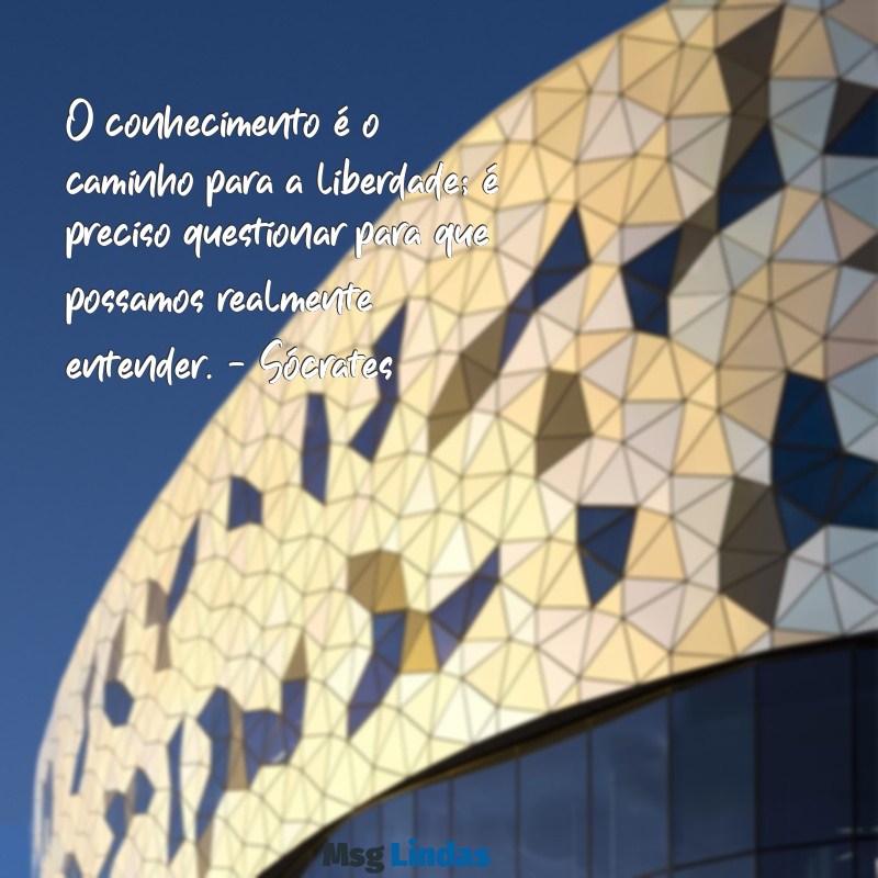 frases filosofos O conhecimento é o caminho para a liberdade; é preciso questionar para que possamos realmente entender. - Sócrates