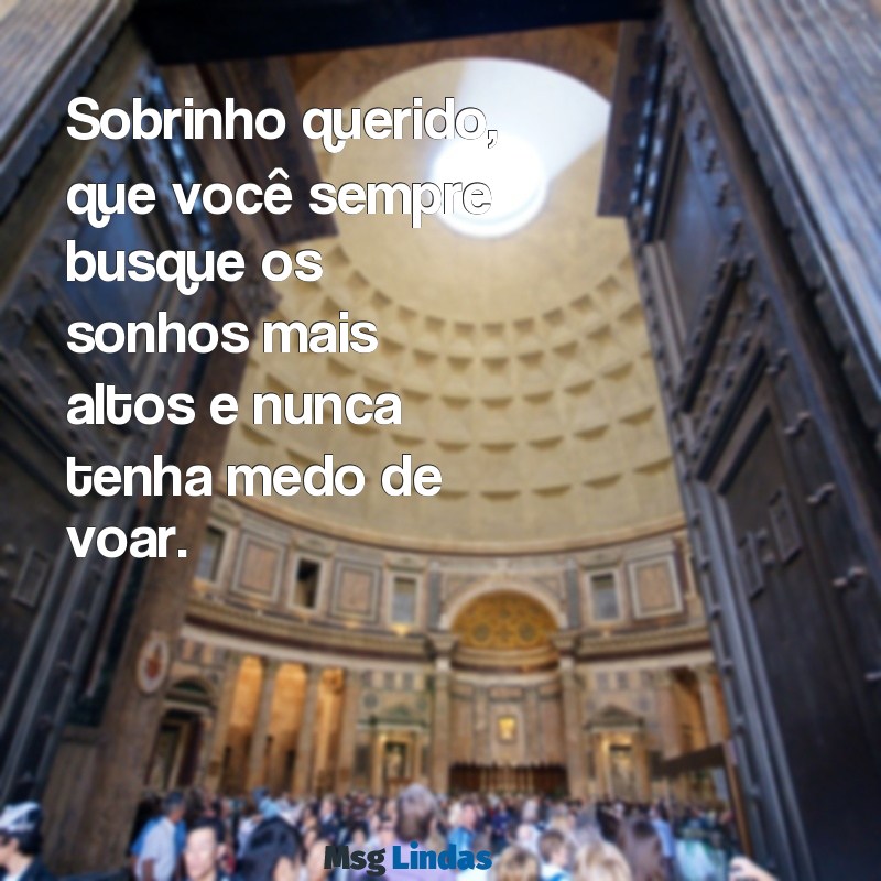 mensagens para um sobrinho Sobrinho querido, que você sempre busque os sonhos mais altos e nunca tenha medo de voar.