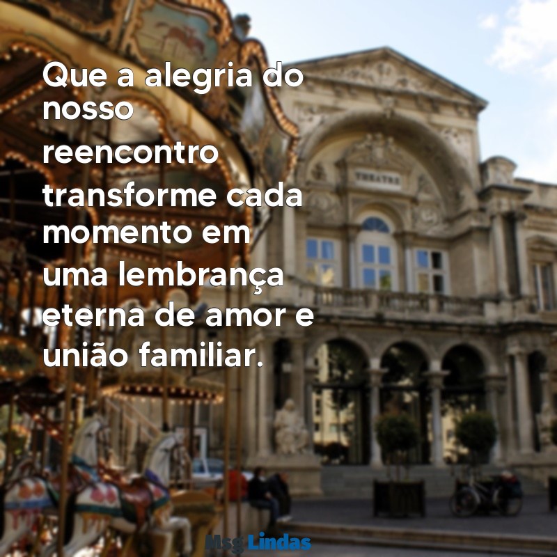 mensagens de confraternização familiar Que a alegria do nosso reencontro transforme cada momento em uma lembrança eterna de amor e união familiar.