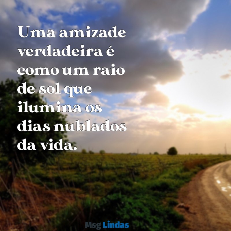 amizade verdadeira mensagens Uma amizade verdadeira é como um raio de sol que ilumina os dias nublados da vida.