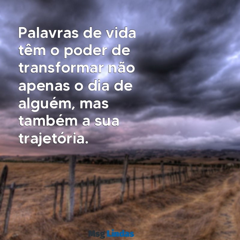 palavras de vida Palavras de vida têm o poder de transformar não apenas o dia de alguém, mas também a sua trajetória.