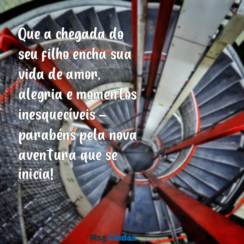 parabens pelo nascimento do filho Que a chegada do seu filho encha sua vida de amor, alegria e momentos inesquecíveis – parabéns pela nova aventura que se inicia!