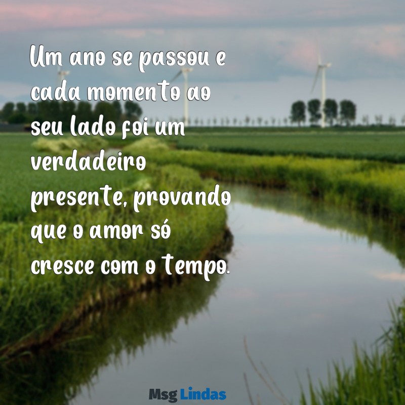 texto de 1 ano de casados para o marido Um ano se passou e cada momento ao seu lado foi um verdadeiro presente, provando que o amor só cresce com o tempo.